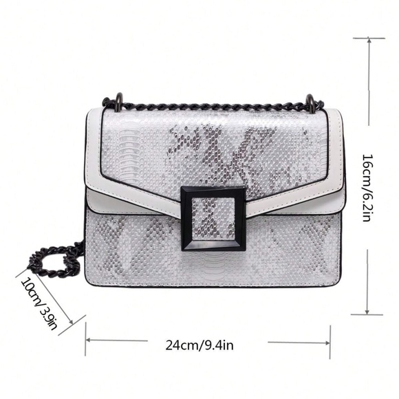 Luxe Vegan Leather Snakeskin Medium Size Shoulder Crossbody Bag - Picture 8 of 12